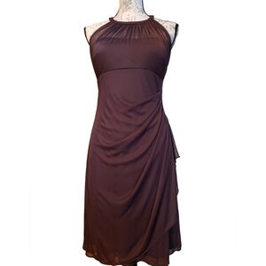 David's Bridal Sz 6 Chocolate Brown Dress Short High Neck Mesh w/ Side Cascade